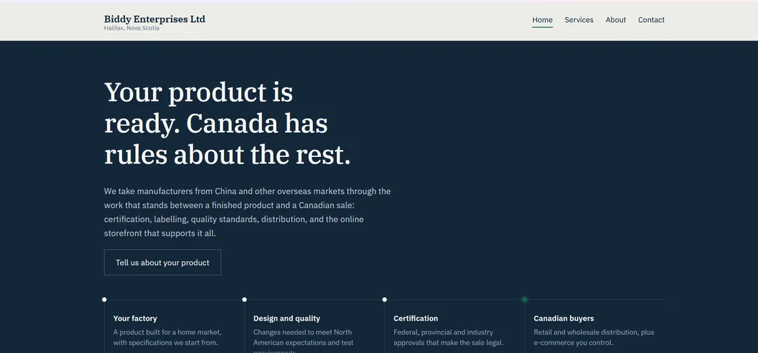 Screenshot of the Biddy Enterprises website home page